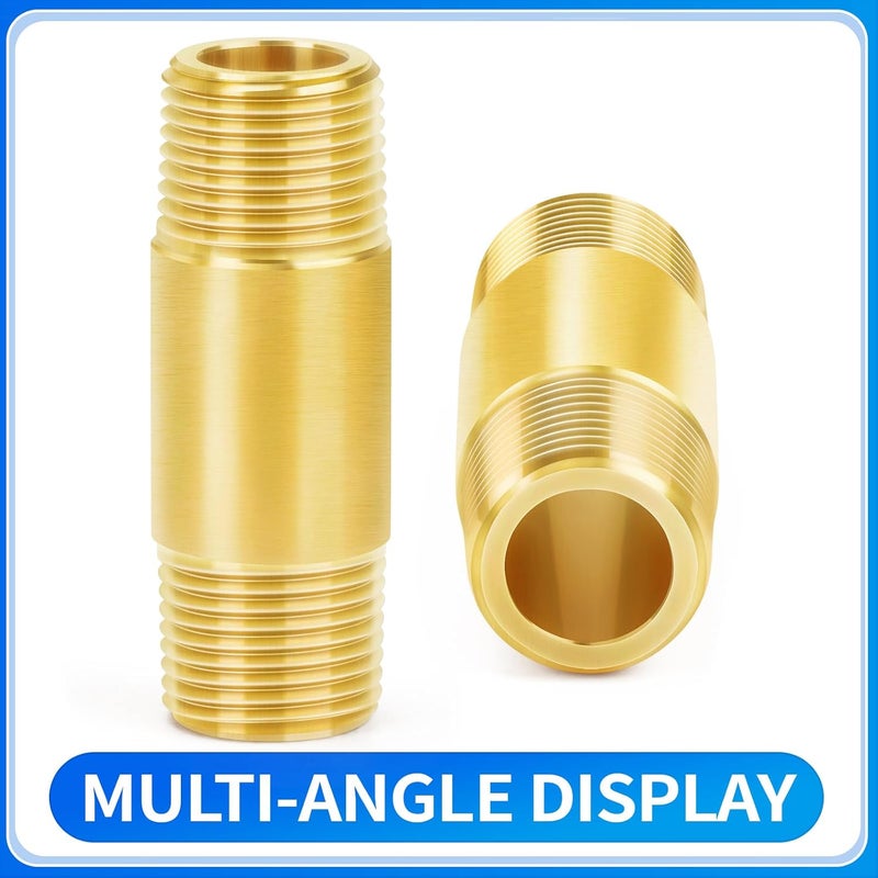ChillWaves Brass Pipe Fitting, Long Nipple Pipe 1/2" NPT Male x 1/2" NPT Male Thread 2" Length(50MM)(2-PACK) - Image 3